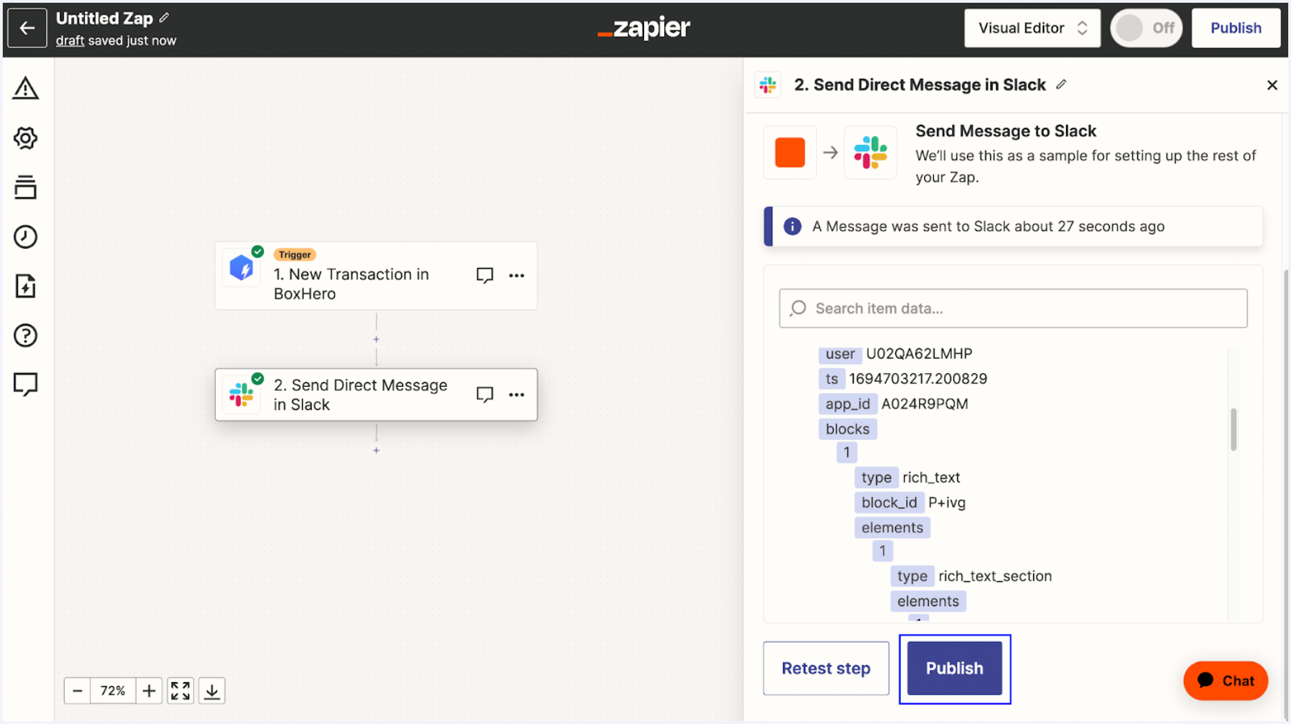 Published BoxHero and Slack integration on Zapier.