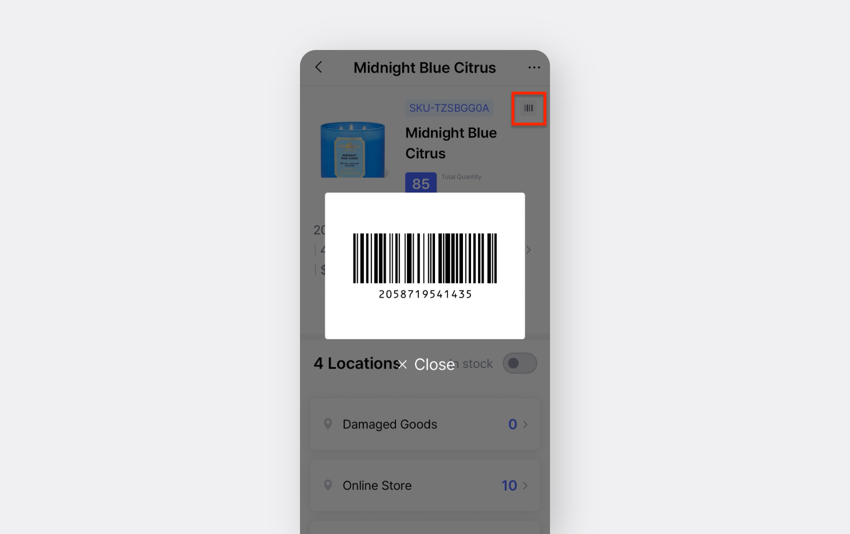 BoxHero Mobile: View Barcode Image in Item Details