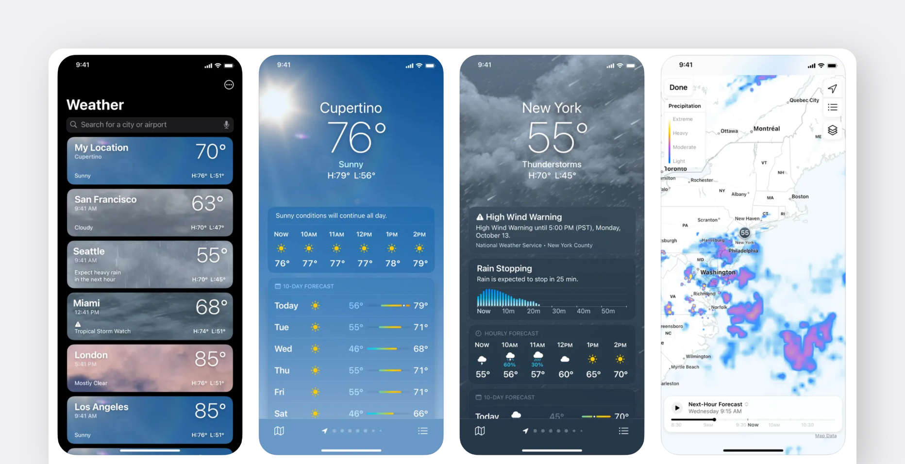 Apple's Weather App Mobile Screens from the iOS App Store