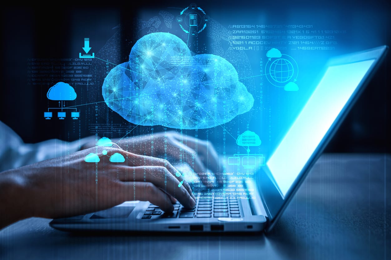 Cloud computing technology and online data storage for business network concept