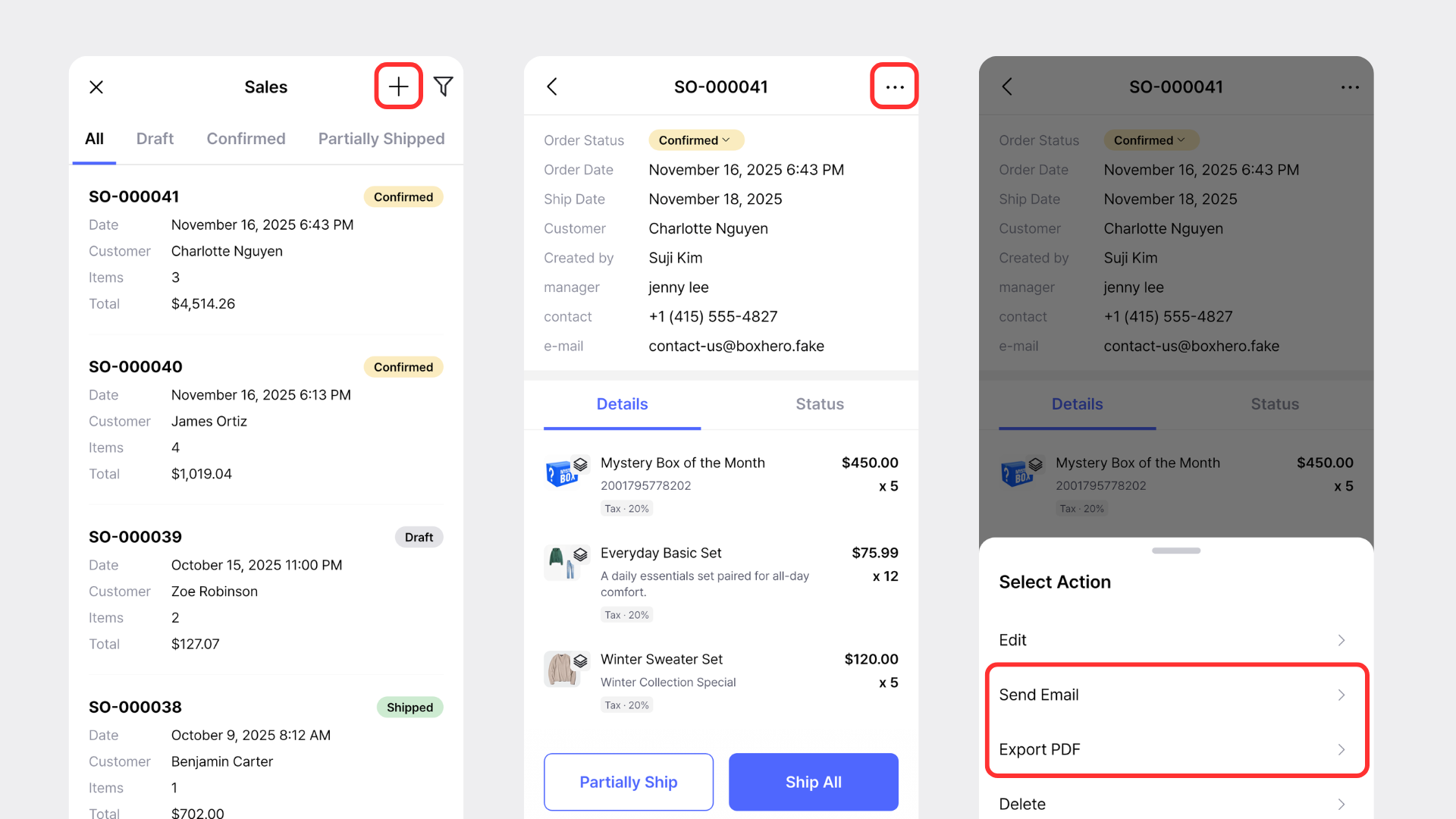 Emailing or saving orders as PDFs on mobile