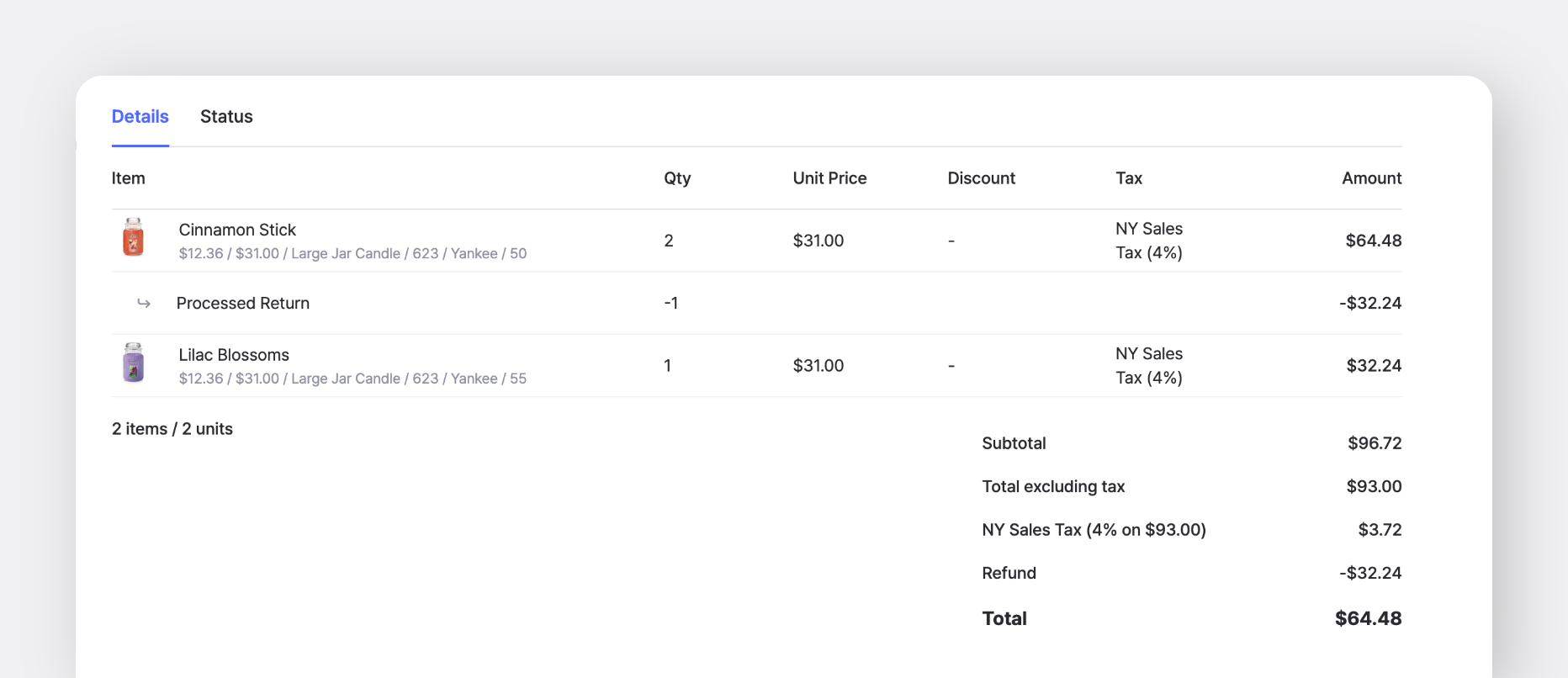 BoxHero's sales order details with a processed return
