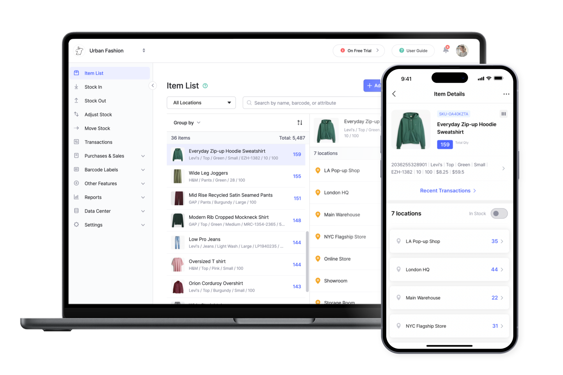 BoxHero Interface UI: Desktop (Web) and Mobile (App) for Inventory Tracking