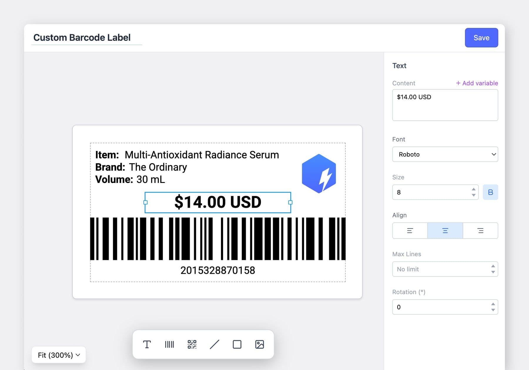 BoxHero Custom Label Designer Sample Label with Logo, Attribute, and Other Details