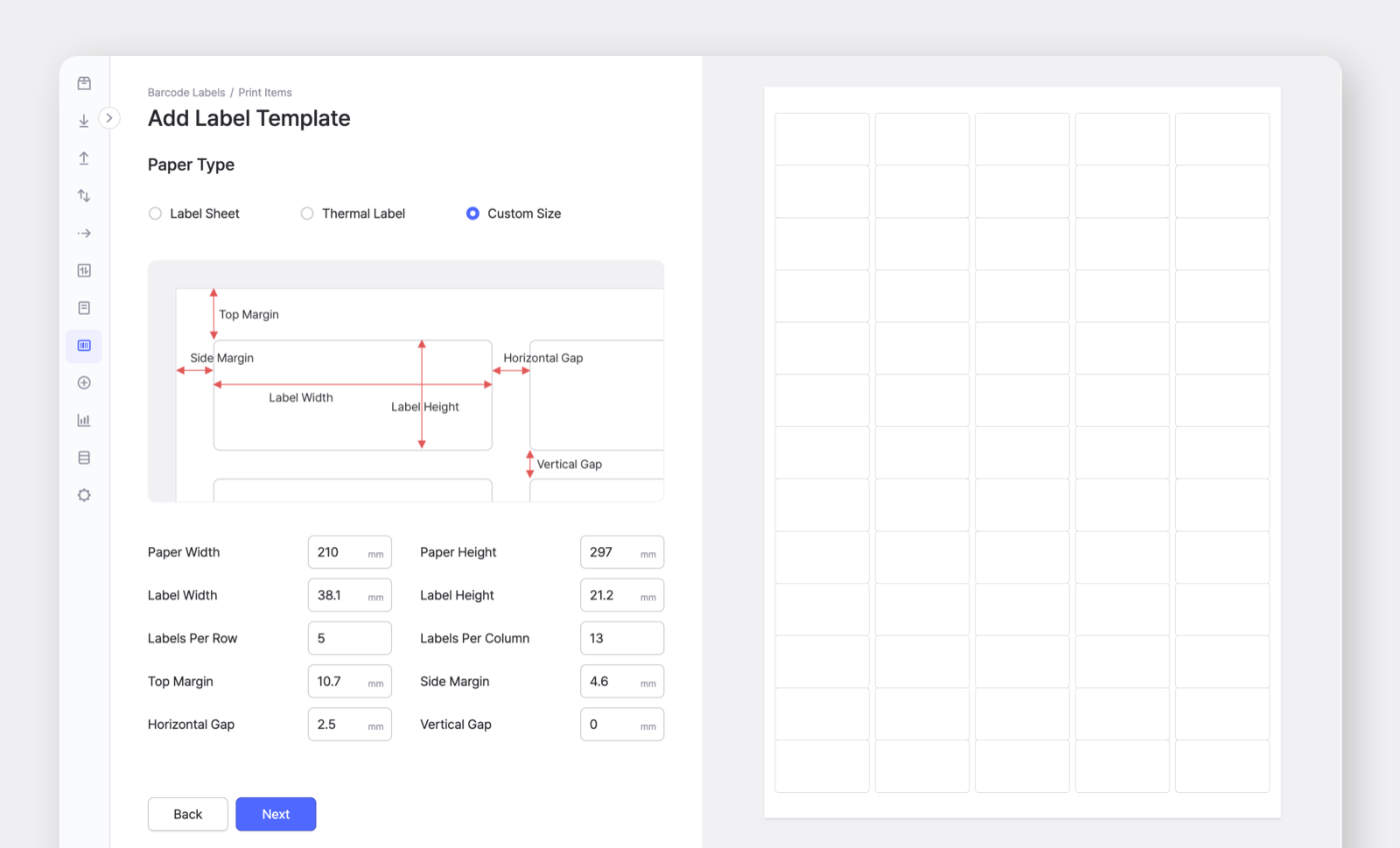 BoxHero Web (Desktop) UI Screen: Custom Label Template